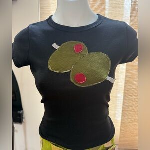 Black Tee with Hand Sewn Olives